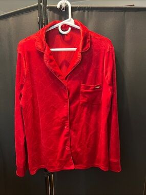 Tahari Vibrant Red Velvet Pajama Top - Classic Button-Down